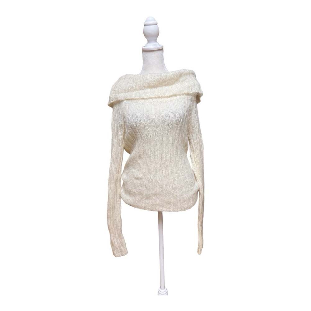 The Limited Women M Ivory Mohair Blend Off Shoulder Sweater Fuzzy Knit